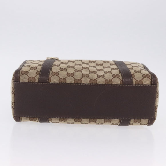 GUCCI GG Canvas Hand Bag Beige Gold Tone 130942 Auth 201326V