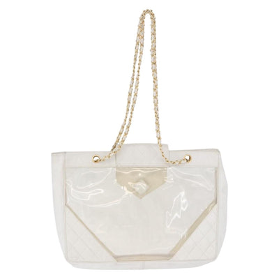 CHANEL Matelasse Chain Shoulder Bag Vinyl White Gold Tone CC Auth 201328 - 0