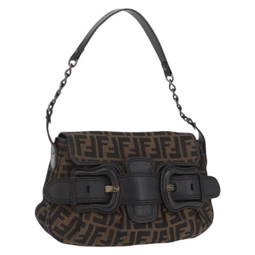 FENDI Zucca Canvas Chain Shoulder Bag Black Brown Auth 201338V