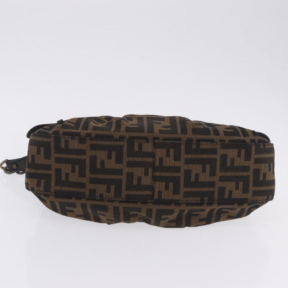 FENDI Zucca Canvas Chain Shoulder Bag Black Brown Auth 201338V