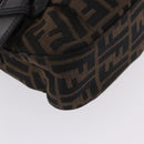 FENDI Zucca Canvas Chain Shoulder Bag Black Brown Auth 201338V-14
