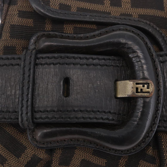 FENDI Zucca Canvas Chain Shoulder Bag Black Brown Auth 201338V
