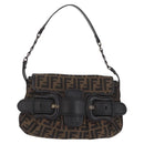 FENDI Zucca Canvas Chain Shoulder Bag Black Brown Auth 201338V-13