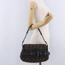 FENDI Zucca Canvas Chain Shoulder Bag Black Brown Auth 201338V-25