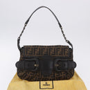 FENDI Zucca Canvas Chain Shoulder Bag Black Brown Auth 201338V-12