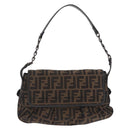 FENDI Zucca Canvas Chain Shoulder Bag Black Brown Auth 201338V-2