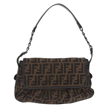 FENDI Zucca Canvas Chain Shoulder Bag Black Brown Auth 201338V - 0