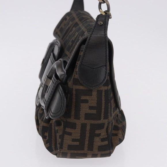 FENDI Zucca Canvas Chain Shoulder Bag Black Brown Auth 201338V