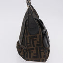 FENDI Zucca Canvas Chain Shoulder Bag Black Brown Auth 201338V-4
