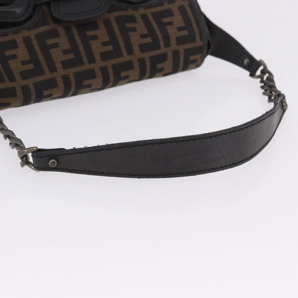 FENDI Zucca Canvas Chain Shoulder Bag Black Brown Auth 201338V