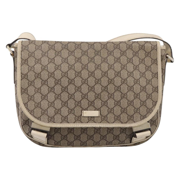 GUCCI GG Supreme Shoulder Bag PVC Beige Silver 201732 Auth 201340