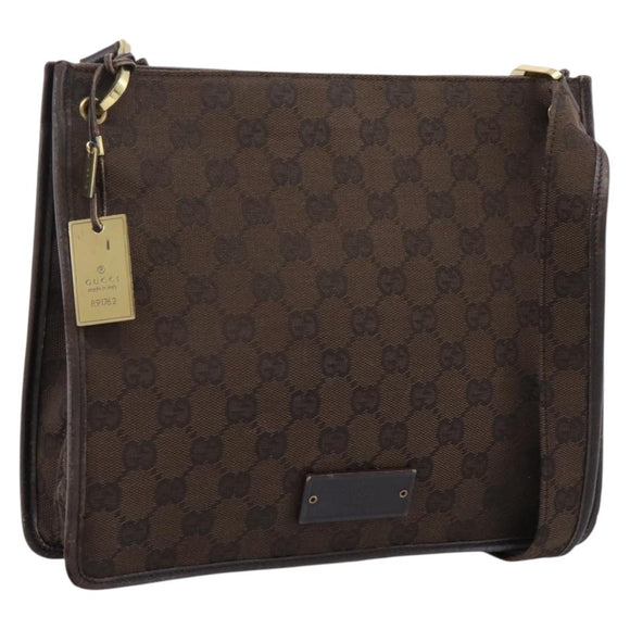 GUCCI GG Canvas Shoulder Bag Brown Gold 91762 Auth 201343