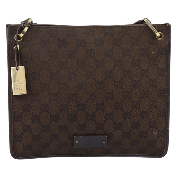 GUCCI GG Canvas Shoulder Bag Brown Gold 91762 Auth 201343