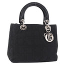 Christian Dior Lady Dior Canage Hand Bag Nylon Black Silver Auth 201347-1