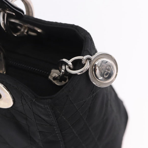 Christian Dior Lady Dior Canage Hand Bag Nylon Black Silver Auth 201347