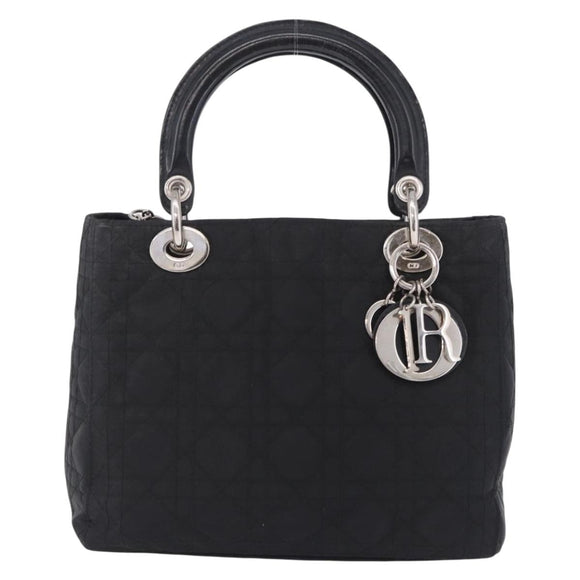 Christian Dior Lady Dior Canage Hand Bag Nylon Black Silver Auth 201347