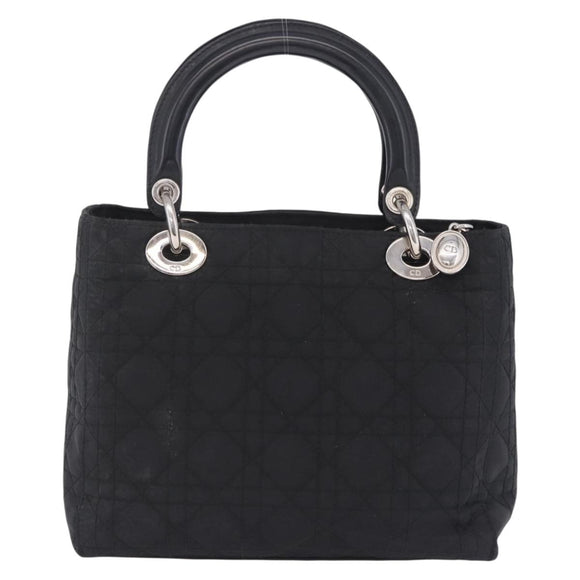 Christian Dior Lady Dior Canage Hand Bag Nylon Black Silver Auth 201347