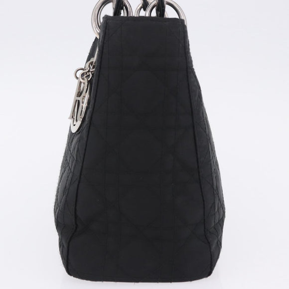 Christian Dior Lady Dior Canage Hand Bag Nylon Black Silver Auth 201347