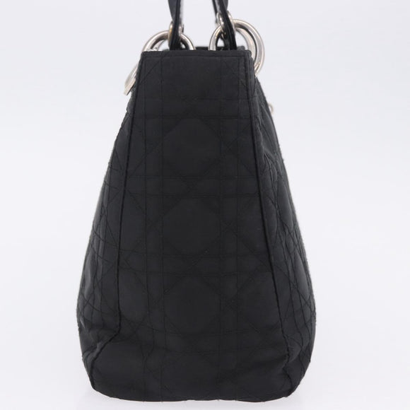 Christian Dior Lady Dior Canage Hand Bag Nylon Black Silver Auth 201347