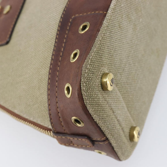 Christian Dior Straight Chic Hand Bag Canvas Beige Gold Auth 201348