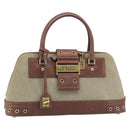 Christian Dior Straight Chic Hand Bag Canvas Beige Gold Auth 201348-2