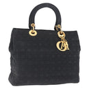 Christian Dior Lady Dior Canage Hand Bag Canvas Black Gold Auth 201352-1