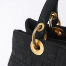 Christian Dior Lady Dior Canage Hand Bag Canvas Black Gold Auth 201352-9