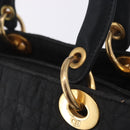 Christian Dior Lady Dior Canage Hand Bag Canvas Black Gold Auth 201352-15