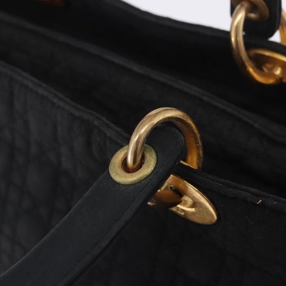 Christian Dior Lady Dior Canage Hand Bag Canvas Black Gold Auth 201352