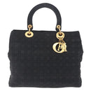 Christian Dior Lady Dior Canage Hand Bag Canvas Black Gold Auth 201352-13
