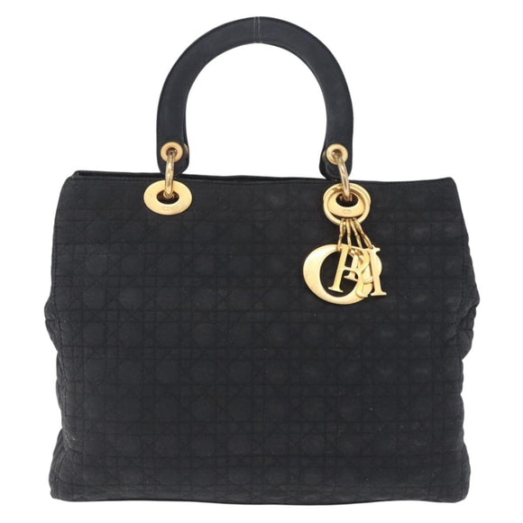 Christian Dior Lady Dior Canage Hand Bag Canvas Black Gold Auth 201352
