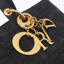 Christian Dior Lady Dior Canage Hand Bag Canvas Black Gold Auth 201352-23