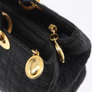 Christian Dior Lady Dior Canage Hand Bag Canvas Black Gold Auth 201352-24