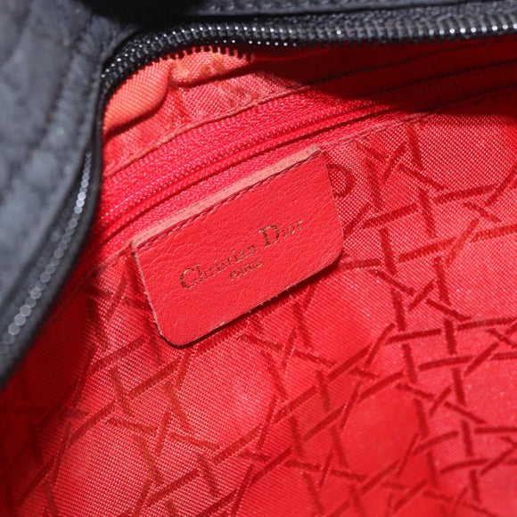 Christian Dior Lady Dior Canage Hand Bag Canvas Black Gold Auth 201352