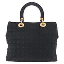 Christian Dior Lady Dior Canage Hand Bag Canvas Black Gold Auth 201352-2