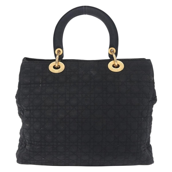 Christian Dior Lady Dior Canage Hand Bag Canvas Black Gold Auth 201352
