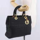 Christian Dior Lady Dior Canage Hand Bag Canvas Black Gold Auth 201352-32