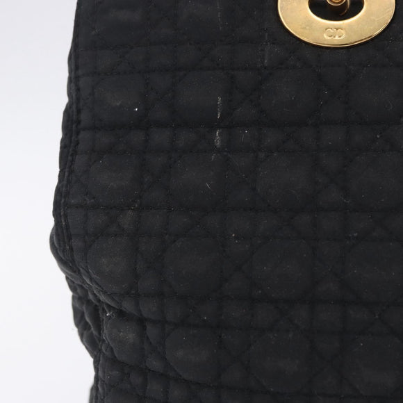 Christian Dior Lady Dior Canage Hand Bag Canvas Black Gold Auth 201352