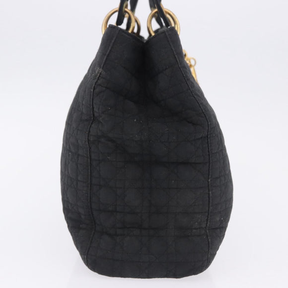 Christian Dior Lady Dior Canage Hand Bag Canvas Black Gold Auth 201352