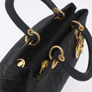 Christian Dior Lady Dior Canage Hand Bag Canvas Black Gold Auth 201352-7