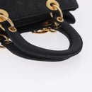 Christian Dior Lady Dior Canage Hand Bag Canvas Black Gold Auth 201352-8