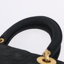 Christian Dior Lady Dior Canage Hand Bag Canvas Black Gold Auth 201352-14