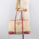 PRADA Tote Bag Canvas Ivory Silver Auth 201353V-27