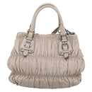 PRADA Gathered Hand Bag Leather 2way Beige Silver Auth 201361V-2