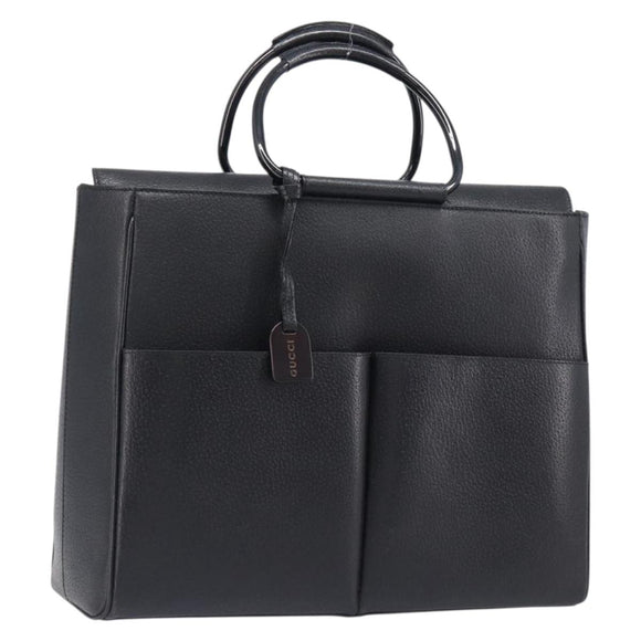 GUCCI Hand Bag Leather Black Silver 002 3754 1313 Auth 201365