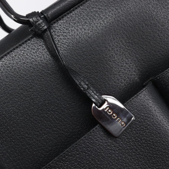 GUCCI Hand Bag Leather Black Silver 002 3754 1313 Auth 201365