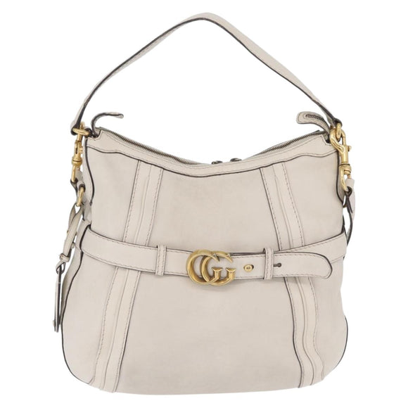 GUCCI GG Marmont Shoulder Bag Leather 2way White Gold 247185 Auth 201371A