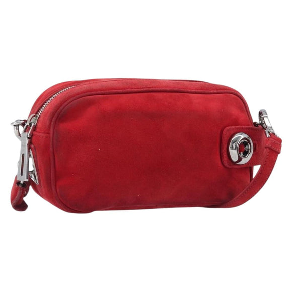 PRADA Shoulder Bag Suede Red Silver Auth 201372
