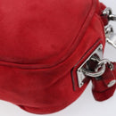 PRADA Shoulder Bag Suede Red Silver Auth 201372-22