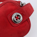 PRADA Shoulder Bag Suede Red Silver Auth 201372-25